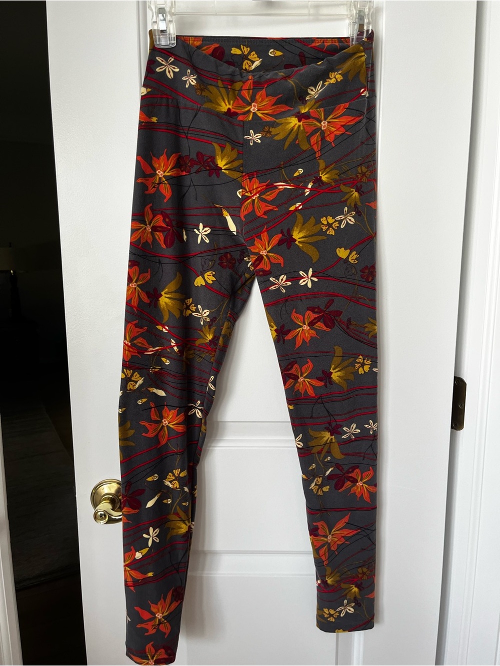 LuLaRoe Gray & Orange Fall Floral Leggings